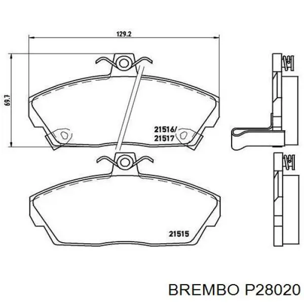 P28020 Brembo колодки тормозные передние дисковые