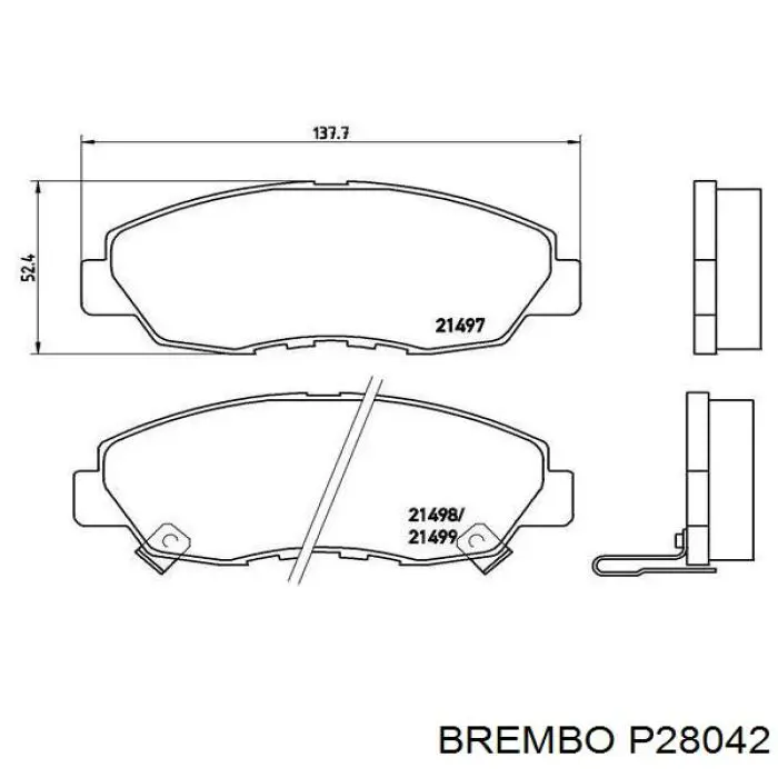 P28042 Brembo колодки тормозные передние дисковые