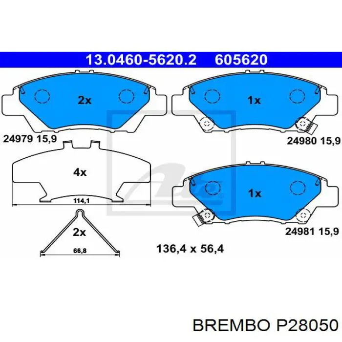 Передние тормозные колодки P28050 Brembo