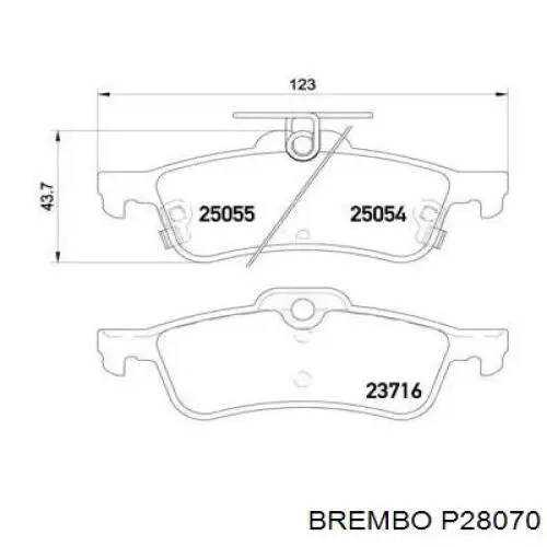 Задние тормозные колодки P28070 Brembo