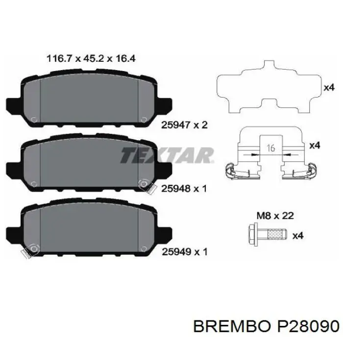 Задние тормозные колодки P28090 Brembo