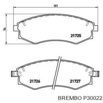 P30022 Brembo колодки тормозные передние дисковые
