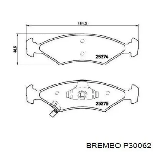 P30062 Brembo колодки тормозные передние дисковые