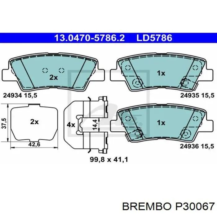 Задние дисковые колодки Brembo P30067