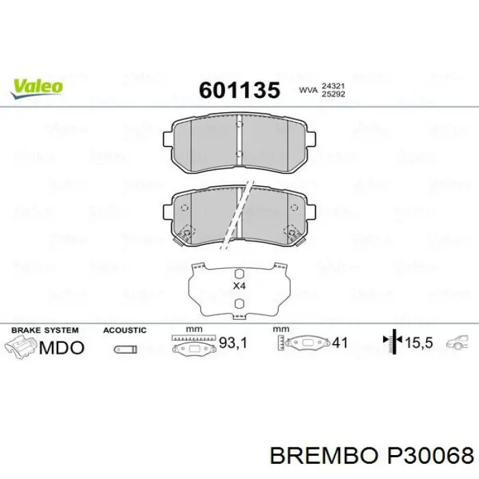 Задние дисковые колодки Brembo P30068