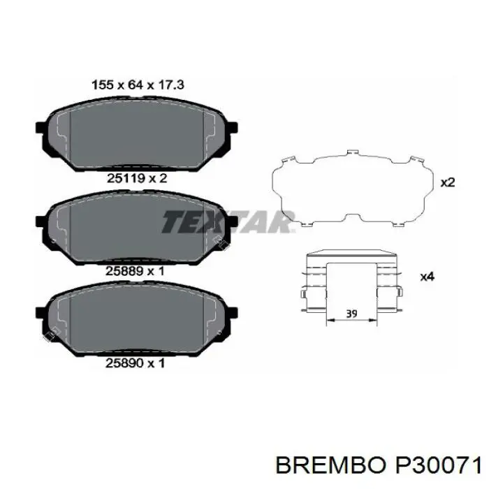 P30071 Brembo колодки тормозные передние дисковые