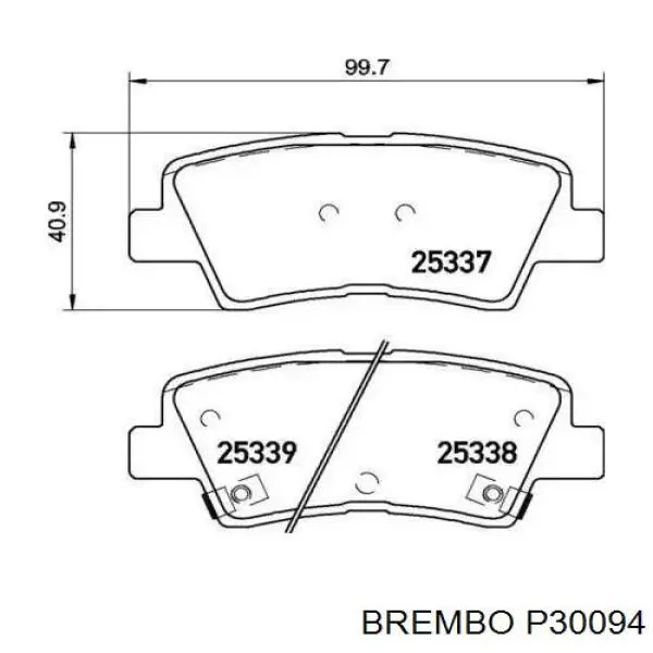 Колодки тормозные задние дисковые BREMBO P30094