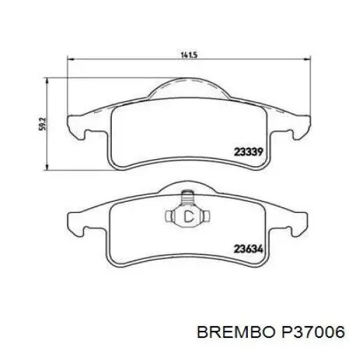 Колодки тормозные задние дисковые Brembo P37006