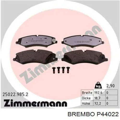 Передние тормозные колодки P44022 Brembo