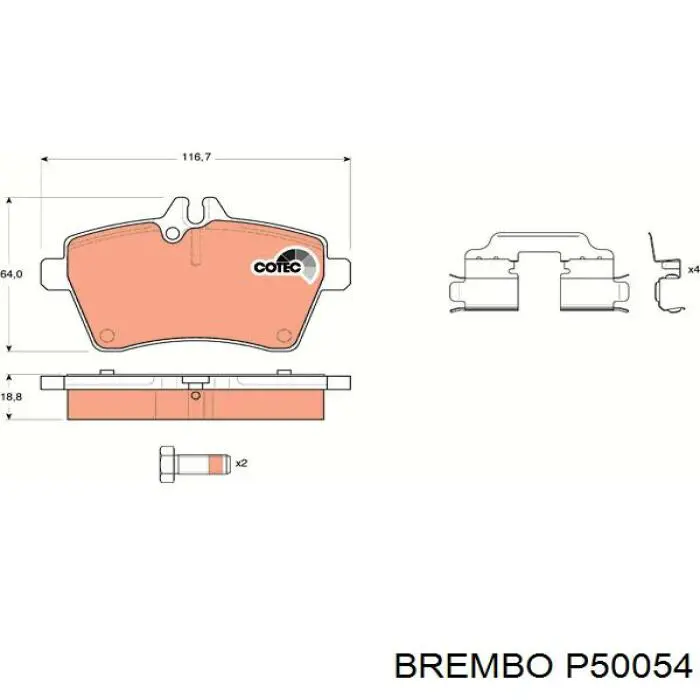 P50054 Brembo колодки тормозные передние дисковые