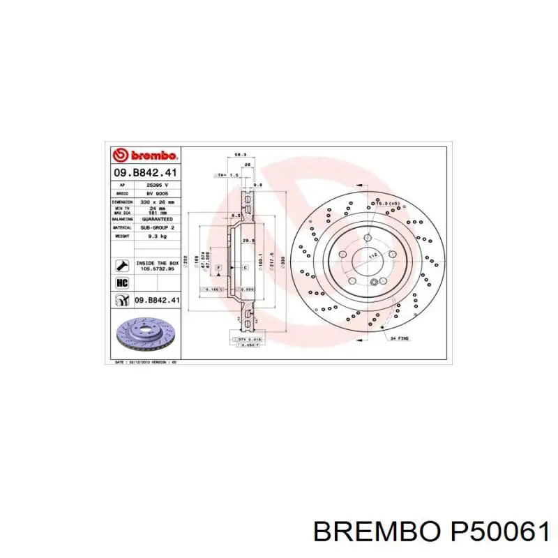 P50061 Brembo Колодки тормозные дисковые комплект