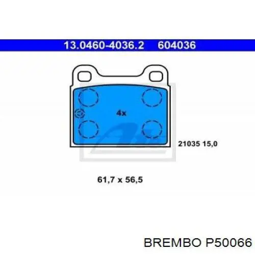 Колодки дисковые  Brembo P50066 цена, от 15.80 USD
