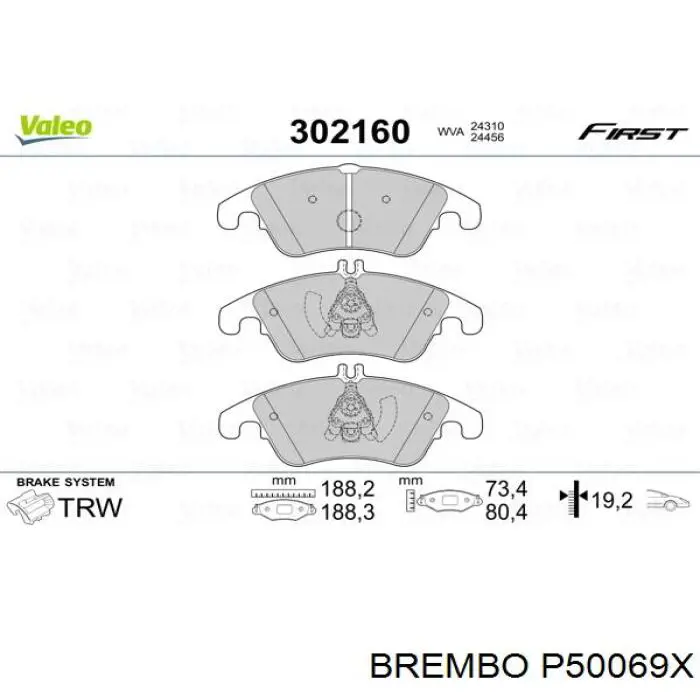 Передние тормозные колодки P50069X Brembo