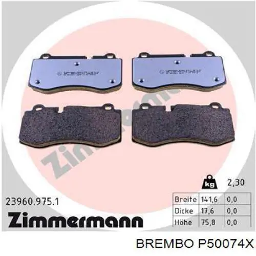 Купить P50074X Brembo Колодки тормозные