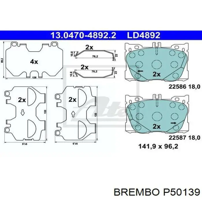 P50139 Brembo sapatas do freio dianteiras de disco