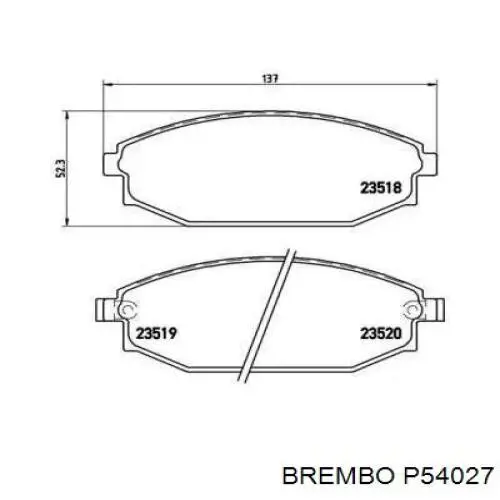 Передние тормозные колодки P54027 Brembo