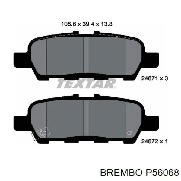 P56068 Brembo Колодки тормозные дисковые комплект