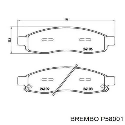 P58 001 Brembo колодки тормозные передние дисковые