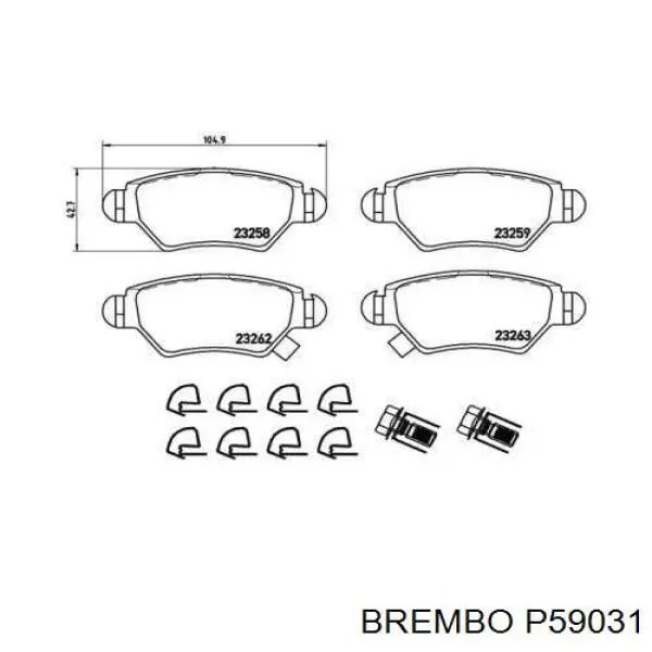 P59031 Brembo колодки тормозные задние дисковые