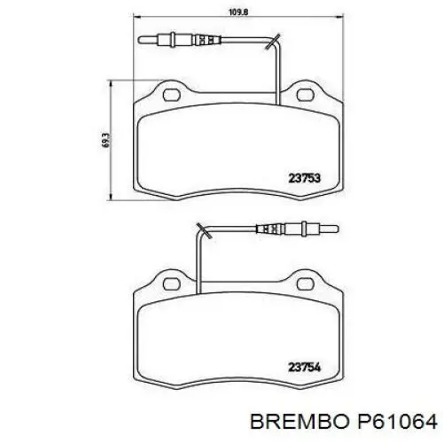 P61064 Brembo колодки тормозные передние дисковые