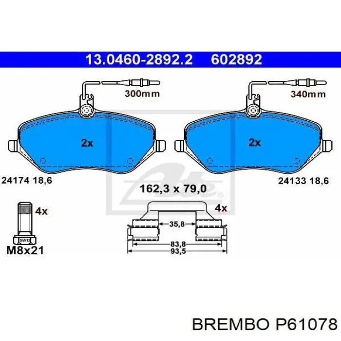 P61078 Brembo колодки тормозные передние дисковые