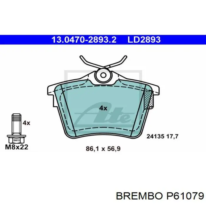 Задние тормозные колодки P61079 Brembo