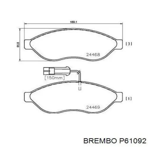 P61092 Brembo колодки тормозные передние дисковые