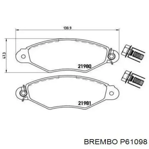 P61098 Brembo колодки тормозные передние дисковые
