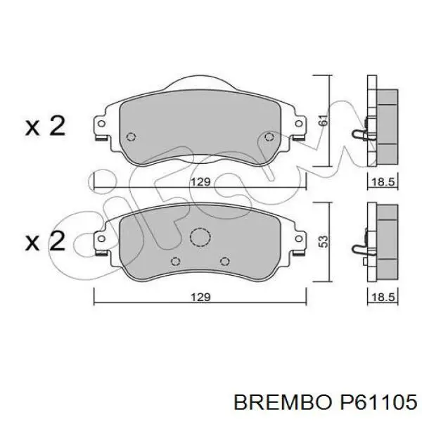 P61105 Brembo колодки тормозные передние дисковые