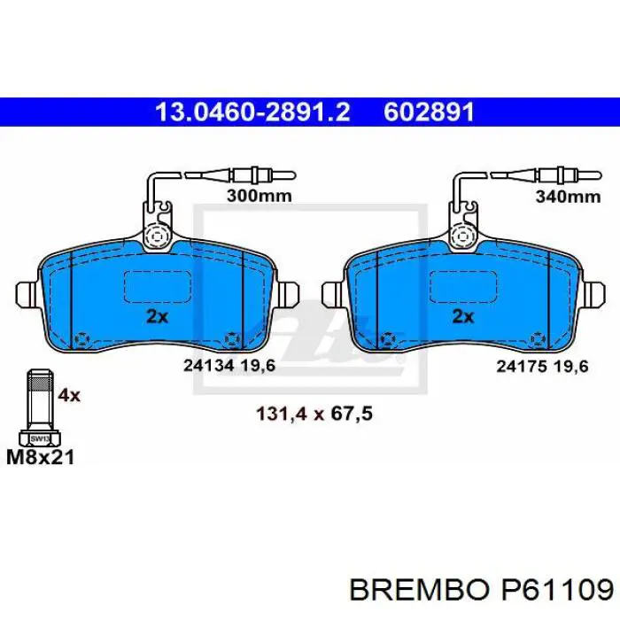 Передние тормозные колодки P61109 Brembo