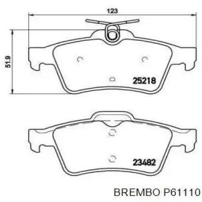 P61110 Brembo Колодки тормозные дисковые комплект