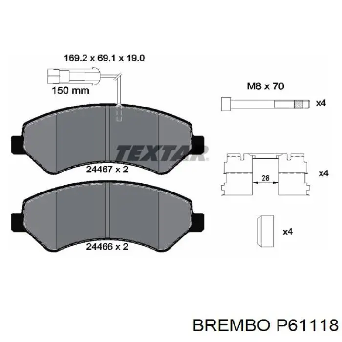 Передние тормозные колодки P61118 Brembo