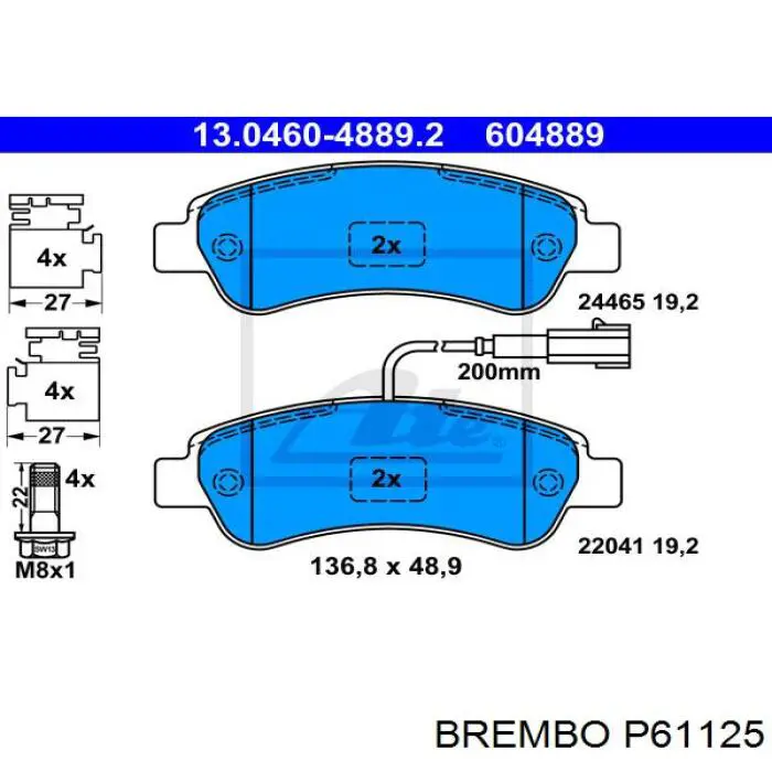 P61125 Brembo Колодки тормозные дисковые комплект