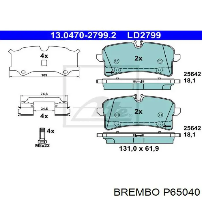 Колодки дисковые  Brembo P65040 цена, от 97.65 USD