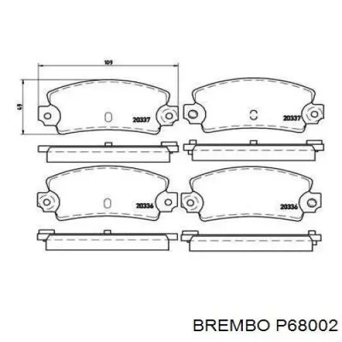 P68002 Brembo колодки тормозные задние дисковые