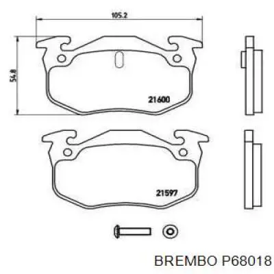 P68018 Brembo колодки тормозные задние дисковые