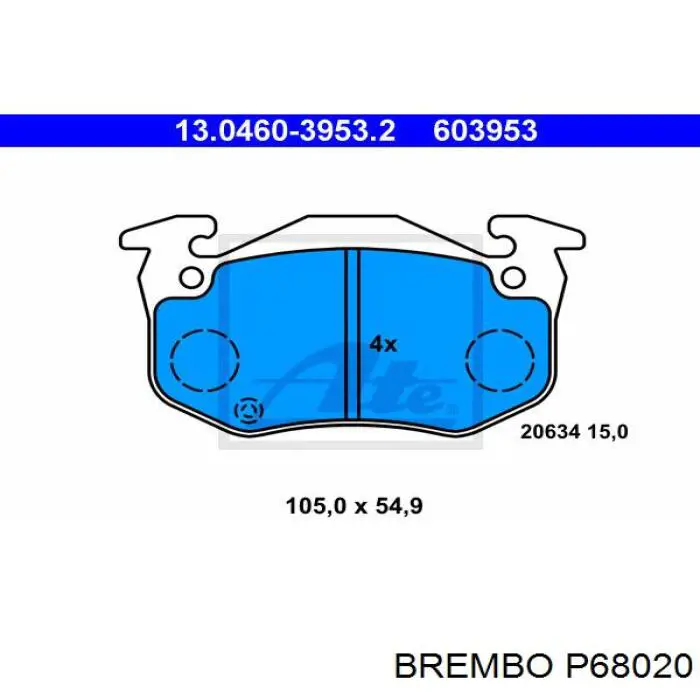 P 68 020 Brembo колодки тормозные передние дисковые