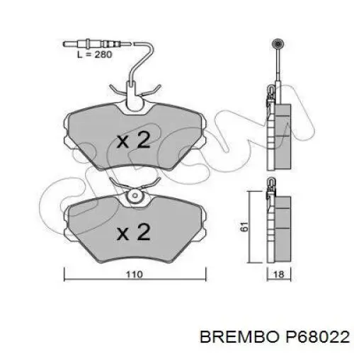 Купить P68022 Brembo Колодки тормозные