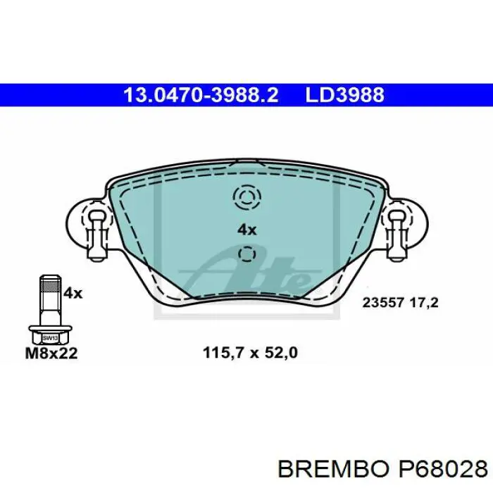 P68028 Brembo Колодки тормозные дисковые комплект