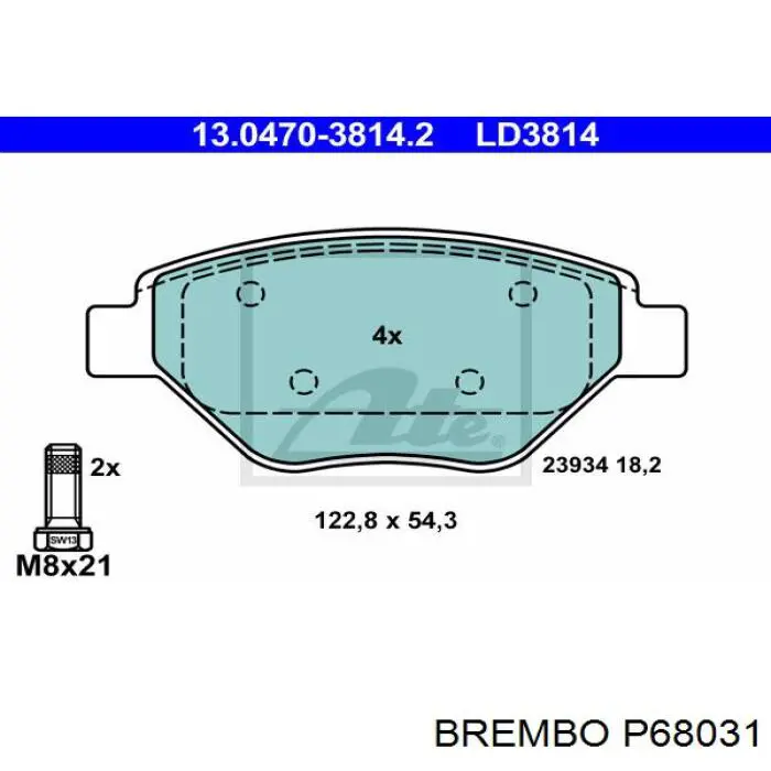 P68031 Brembo Колодки передние