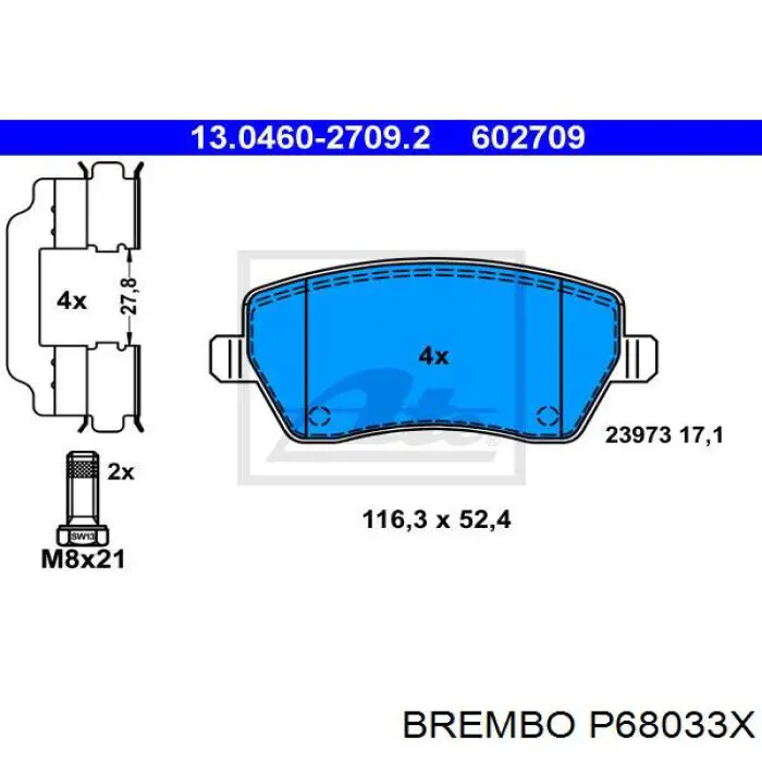 Купить P68033X Brembo Колодки тормозные