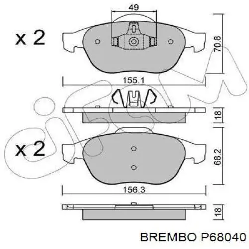 Передние тормозные колодки P68040 Brembo