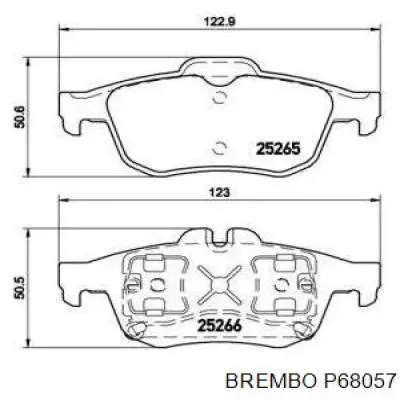 P68057 Brembo колодки тормозные задние дисковые