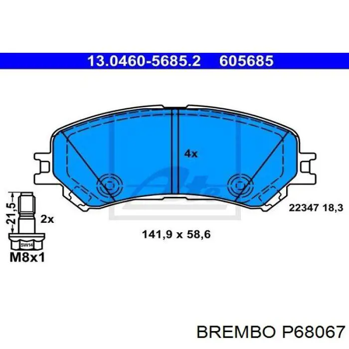 Передние тормозные колодки P68067 Brembo