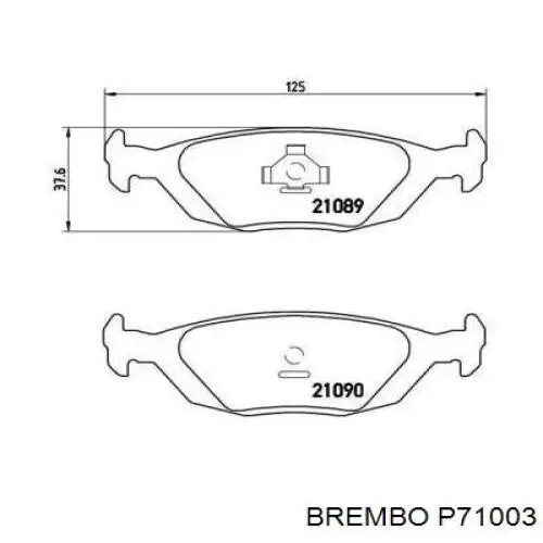 P71003 Brembo колодки тормозные задние дисковые