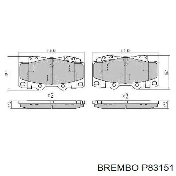 P83151 Brembo колодки тормозные передние дисковые
