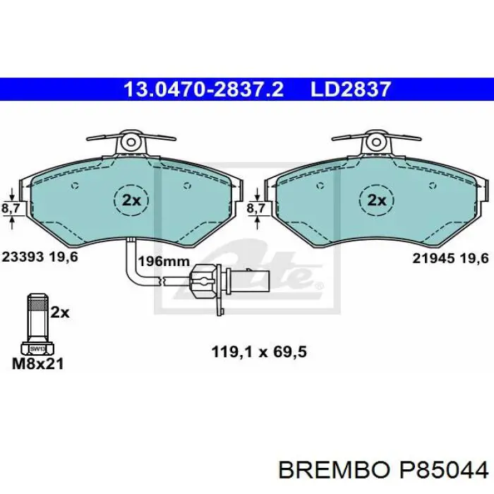 Pastillas de freno delanteras P85044 Brembo