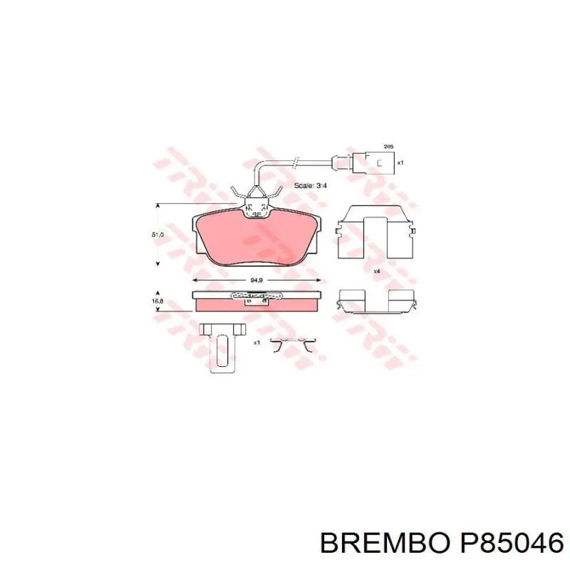 Колодки дисковые  Brembo P85046 цена, от 22.48 USD
