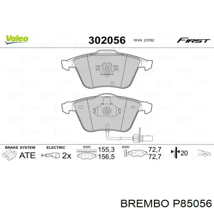 P85056 Brembo Колодки передние