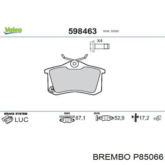 Задние дисковые колодки Brembo P85066